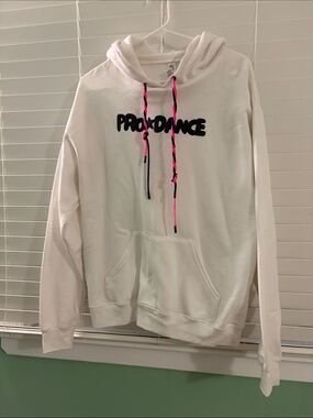 Jerzees White Hoodie with Black Logo and Pink/Black Drawstrings